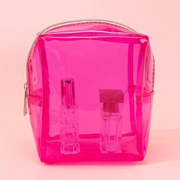 Womens NEW Neon Pink PVC Cosmetic Bag/Travel Clutch/Mini Purse/Makeup Purse, OS - Picture 2 of 8